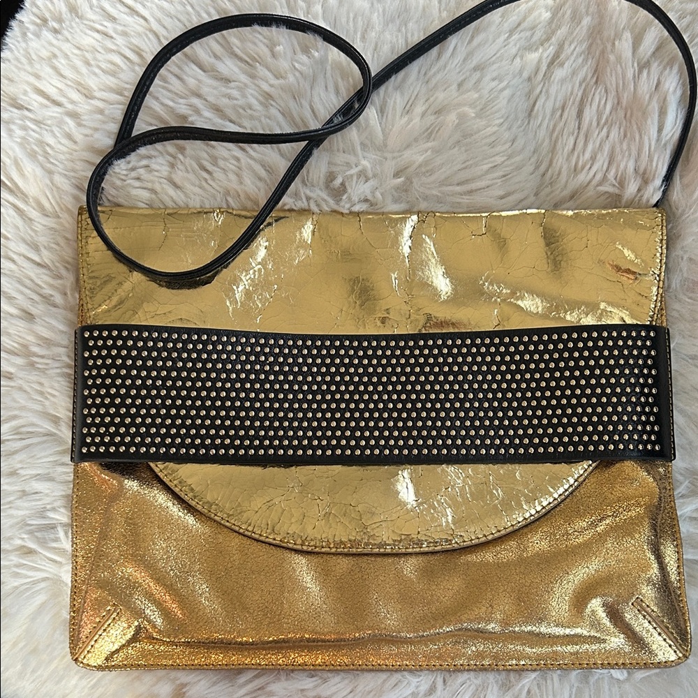 Badgley Mischka Gold and Black Studded Clutch